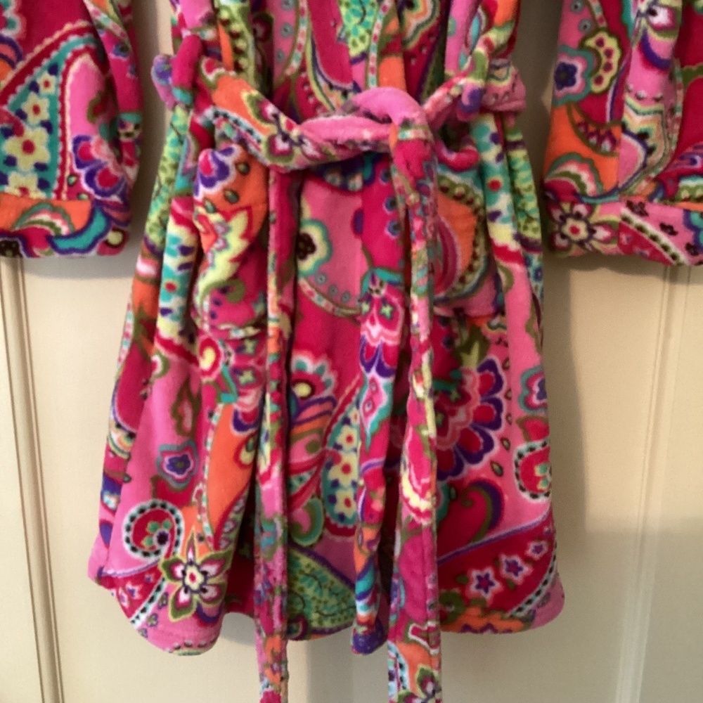 Vera Bradley Pink Paisley Sherpa Fleece Plush Soft Hooded Robe Bathrobe Pockets - Picture 4 of 11